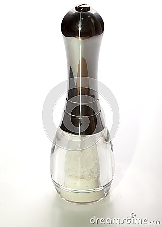 Chrome and glass salt grinder Stock Photo