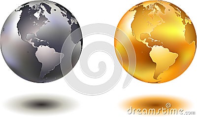 Chrome and golden world globe Vector Illustration