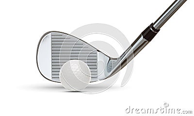 Chrome Golf Club Wedge Iron and Golf Ball on White Background Stock Photo
