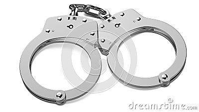 A chrome handcuffs with the shadow isolated on white background. 3d rendering illustration. Cartoon Illustration