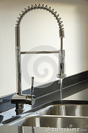 Chrome kitchen sink Stock Photo