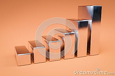 chrome metal cubes stair raising graph in a row infinite colorfull background 3D Illustration Stock Photo