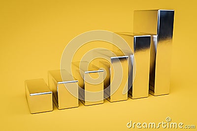 chrome metal cubes stair raising graph in a row infinite colorfull background 3D Illustration Stock Photo