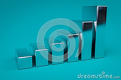 chrome metal cubes stair raising graph in a row infinite colorfull background 3D Illustration Stock Photo