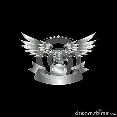 Chrome metal Eagle emblem with ribbon. Vector Illustration