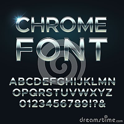 Chrome metal vector font. Steel metallic alphabet letters Vector Illustration
