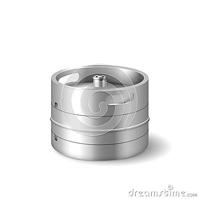 Chrome metallic cider keg barrel. Template small aluminum keg for delivery to pub and storage Vector Illustration