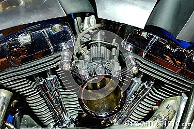 Chrome motorcycle engine Stock Photo