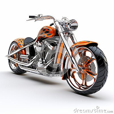 Chrome And Orange Motorcycle: Highly Detailed Realism With Dramatic Shading Stock Photo