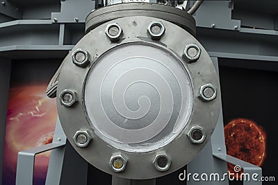 Chrome pipe flange. Steel flange. Editorial Stock Photo