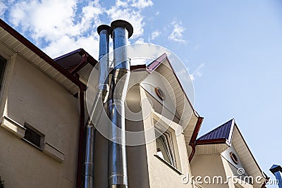 chrome pipes for exhaust and ventilation Stock Photo