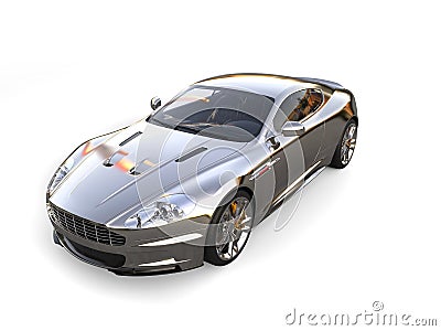 Chrome plated modern luxury sports car - front hood shot Stock Photo