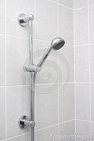 Chrome showerhead and rail Stock Photo