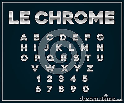 Chrome Silver Metallic Font Set. Letters, Numbers. Vector Illustration