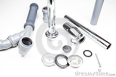 Chrome siphon and pvc Stock Photo