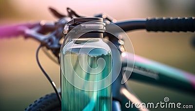 Chrome spoked wheel reflects nature sunset on old fashioned motorcycle adventure generated by AI Stock Photo