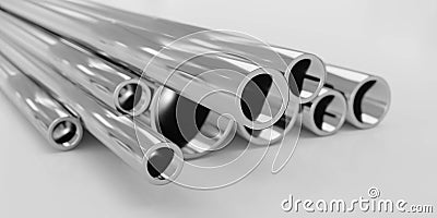 chrome steel products pipes and bars on white background 3d render illustration Stock Photo