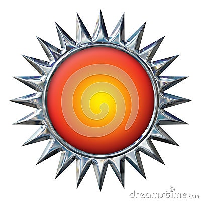 Chrome Sun with Orange Center on white Stock Photo