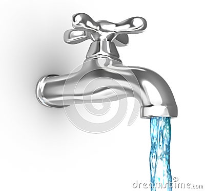 Chrome tap with a water stream Stock Photo