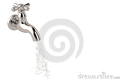 Chrome tap with a water stream isolated on white 3d illustration Cartoon Illustration