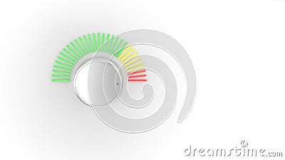 Chrome Volume Knob Turning Up Full with LED Light Meter over White. 3D Illustration. Stock Photo