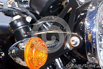 Chromed turn indicators on motorcycle Stock Photo