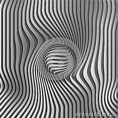 Chromium abstract silver stripe pattern background.Optical illusion, twisted lines, abstract curves background. The Cartoon Illustration