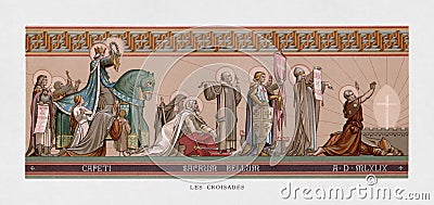 Chromolithograph about the Crusades based on the Catholicon by Charles Lameire Stock Photo