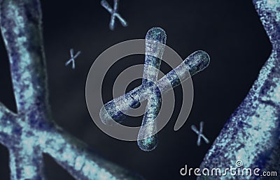 Chromosomes with telomeres on a blue backgrouncro illustration. Cartoon Illustration