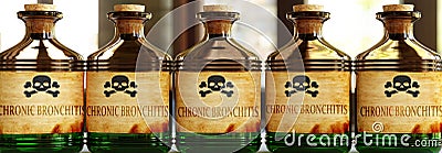 Chronic bronchitis can be like a deadly poison - pictured as word Chronic bronchitis on toxic bottles to symbolize that Chronic Cartoon Illustration