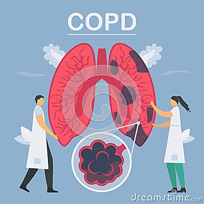 Chronic obstructive pulmonary disease or COPD. Lung have breathing problems and poor airflow. Vector illustration in flat design Vector Illustration