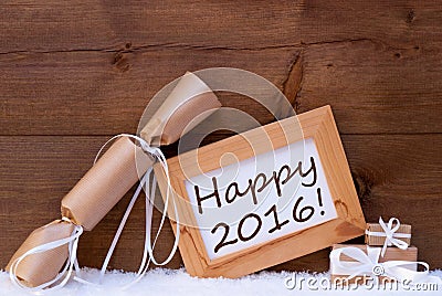 Chrsitmas Gifts With Text Happy 2016, Snow Stock Photo