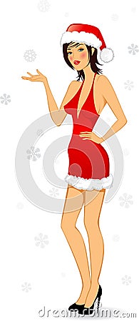 Chrstmas card. Girl in a hat. Vector Illustration