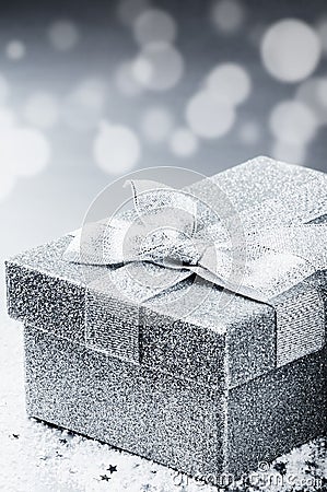 Chrstmas present in silver shiny box Stock Photo