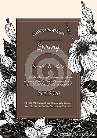 Chrysanthemum flower card by hand drawing Vector Illustration