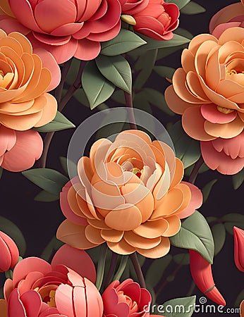 chrysanthemum paper wood 3D seamless illustrations Stock Photo