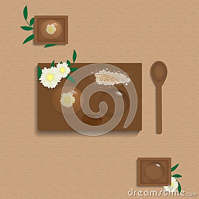 Chrysanthemum raindrop mochi with mizu shingen mochi. Vector Illustration