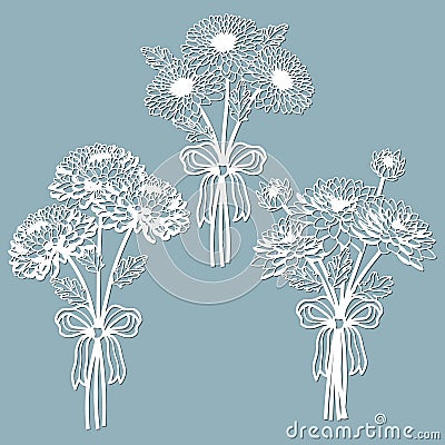 chrysanthemums. set template for laser cutting and Plotter. Flowers, leaves for decoration. Vector illustration. Sticker Vector Illustration