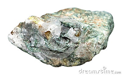 Chrysoberyl crystals in raw beryl rock isolated Stock Photo