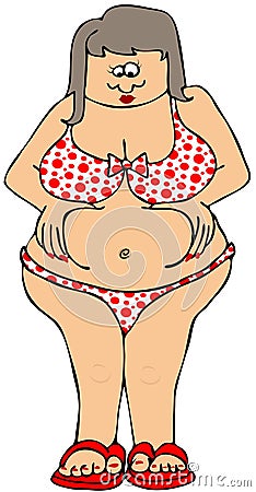 Chubby girl in a polka-dot bikini Cartoon Illustration