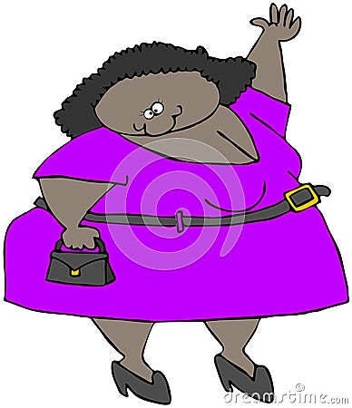 Chubby Girl Waving Cartoon Illustration