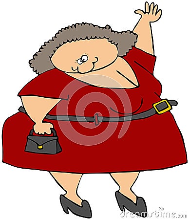 Chubby Girl Waving Cartoon Illustration