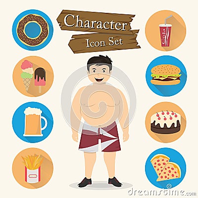 Chubby man character Icon set vector Vector Illustration