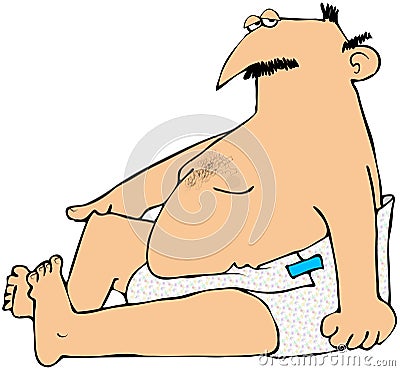 Chubby Man In Diapers Cartoon Illustration