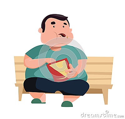 Chubby man eating and sitting illustration cartoon character Cartoon Illustration