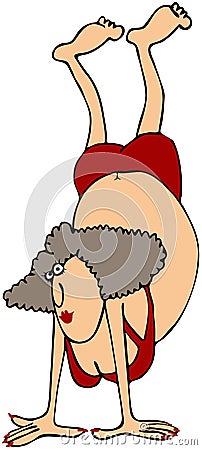 Chubby Woman Doing A Handstand Cartoon Illustration