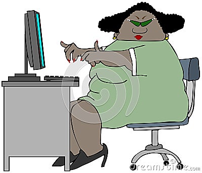 Chubby woman sitting at a desk Cartoon Illustration