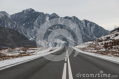 Chuiskiy trakt road leading to scenery rocky mountain in Altai Republic Stock Photo