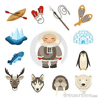 Chukchi Icons Set Vector Illustration
