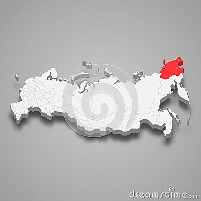Chukotka region location within Russia 3d map Vector Illustration